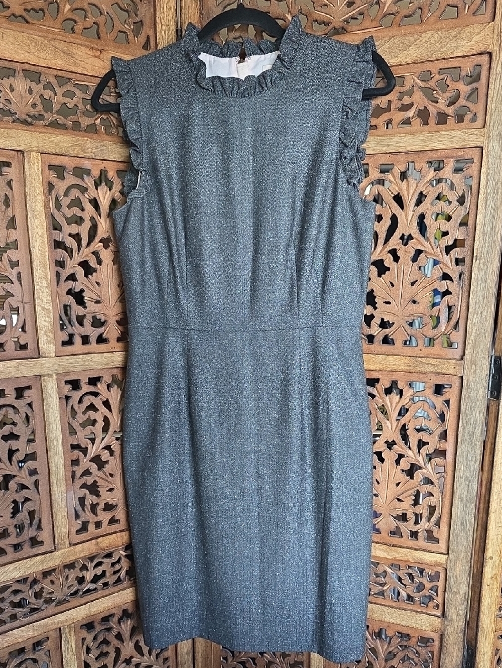 Rebecca Taylor Wool Silk Blend Ruffle Sheath Dress | Size 8